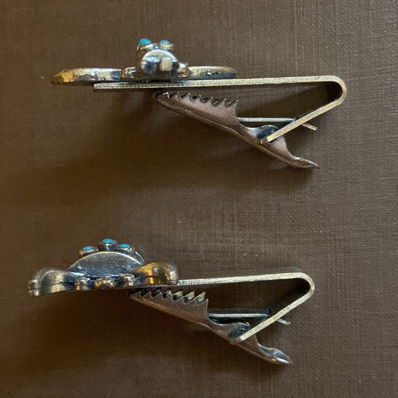 Vintage Native American kachina eagle dancer turquoise silver tone tie clip - Picture 6 of 12